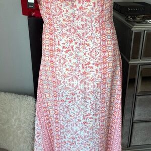 BCBG Strapless Coral Pink and White flowered Dress